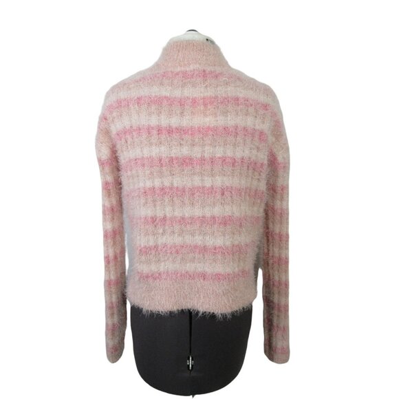 Candie's cozy and soft  pink striped fuzzy mock neck sweater - Picture 3 of 12